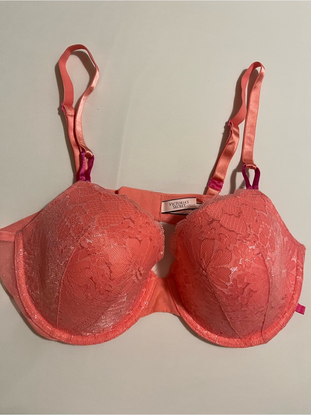 Victoria's Secret Coral Lace Plunge Bra with Satin Straps
